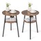 Wood 2-Tier Round End Table Set of 2 with Open Shelf & Triangular Metal Frame-Walnut